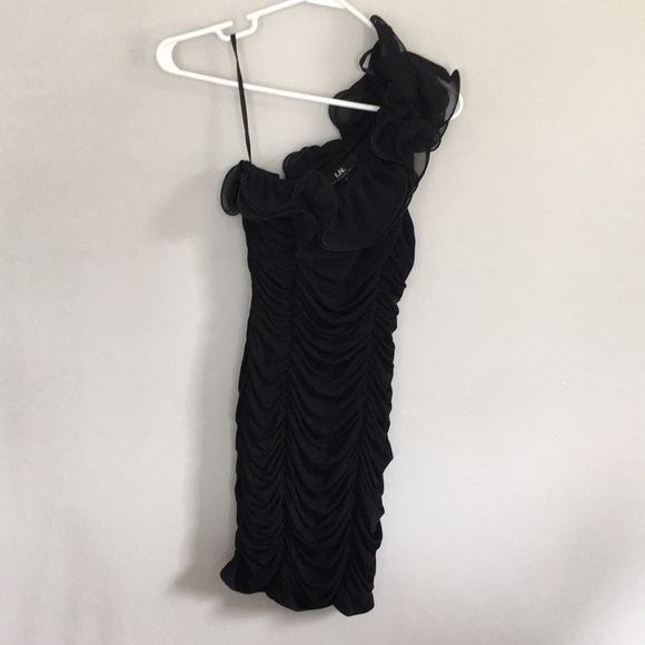 BLACK ONE SHOULDER RUFFLED DRESS - Picture 1 of 5